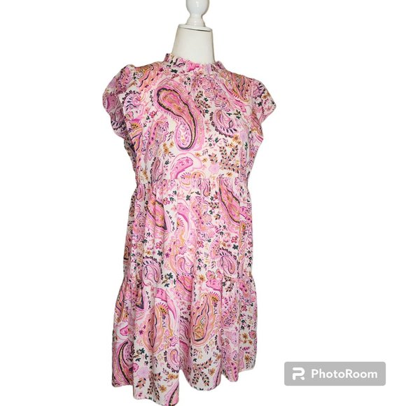 #056a. NWT Floral Paisley Sleeveless Tiered Babydoll Dress-Jodifl Los Angeles - Picture 6 of 7